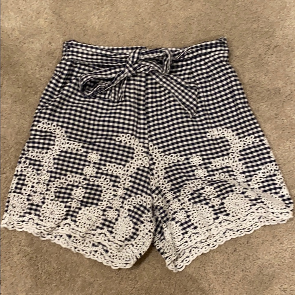 Zara high waisted blue and crochet shorts